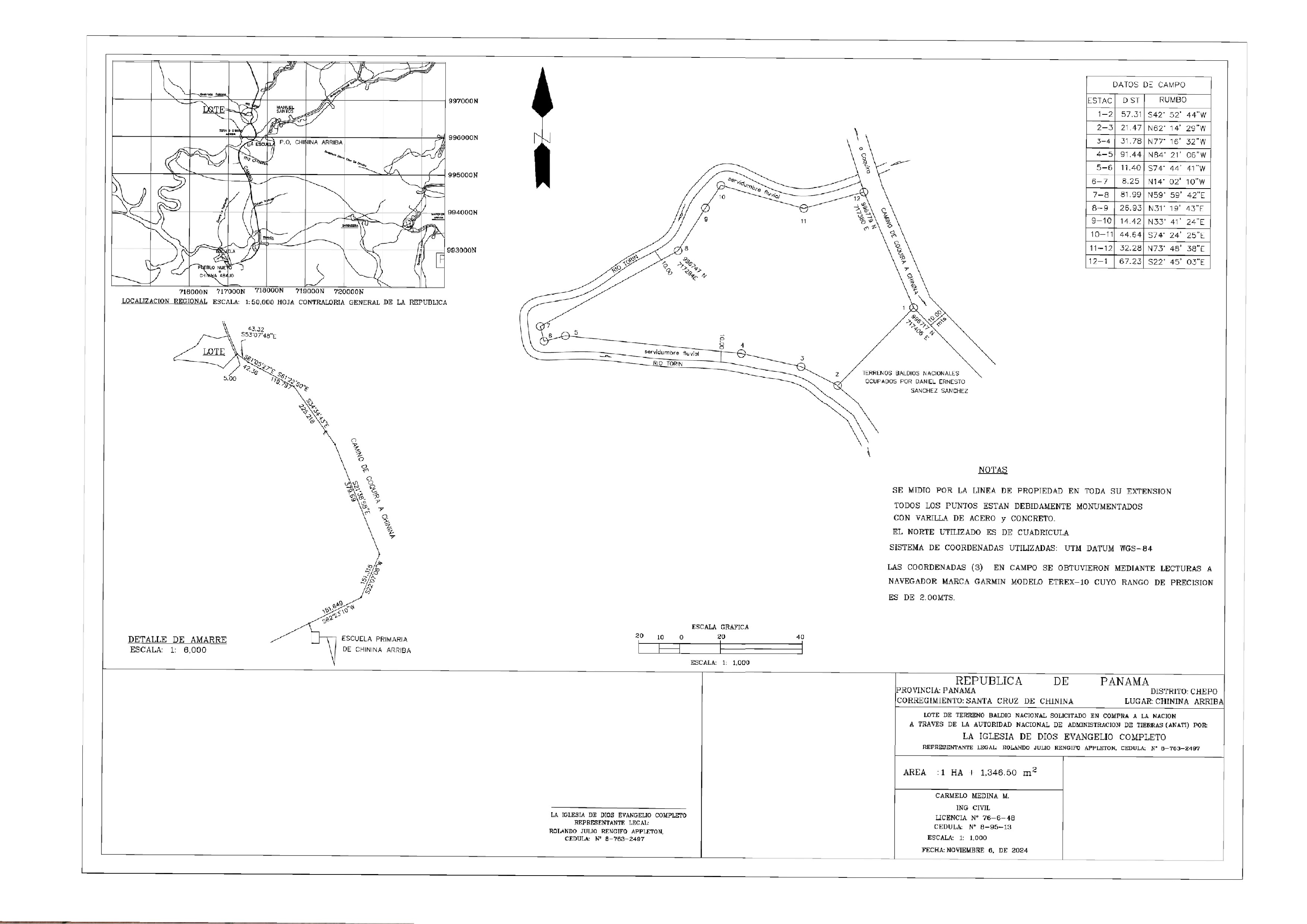 Plano topográfico aprobado ANATI superpuesto sobre finca en Panamá