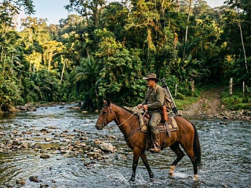 Topógrafo trabajando en zona de difícil acceso en Panamá